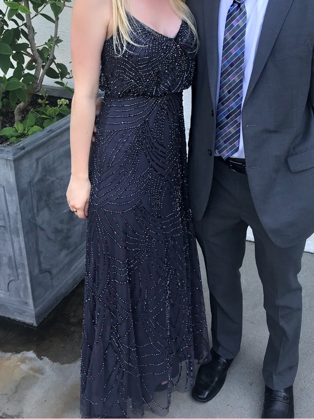 Adrianna Papell Navy Beaded Evening Dress